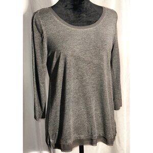 Rose-Olive Top, Scoop Neck, Dark Gray, Sheer Lace Trim, Medium